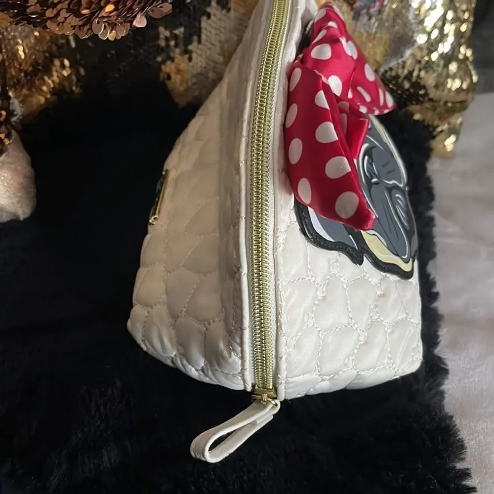 Polka dot bow pug quilted heart kitsch makeup/small bag betsey johnson.dog pug